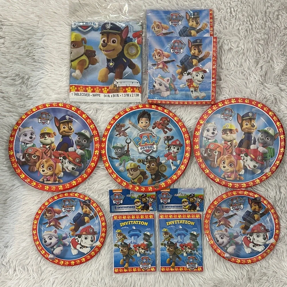 Paw Patrol Party Set - Invitations Plates Napkins Tablecover Lot